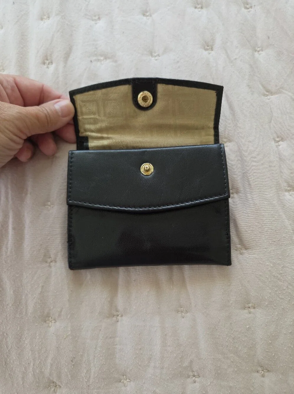 Lodis Black Leather Compact Wallet with Gold Snap